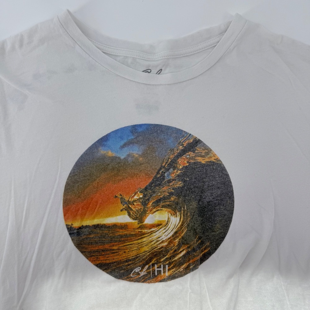 CF Hawaii Graphic Long Sleeve T Shirt Wave Surfer White‎ Size L